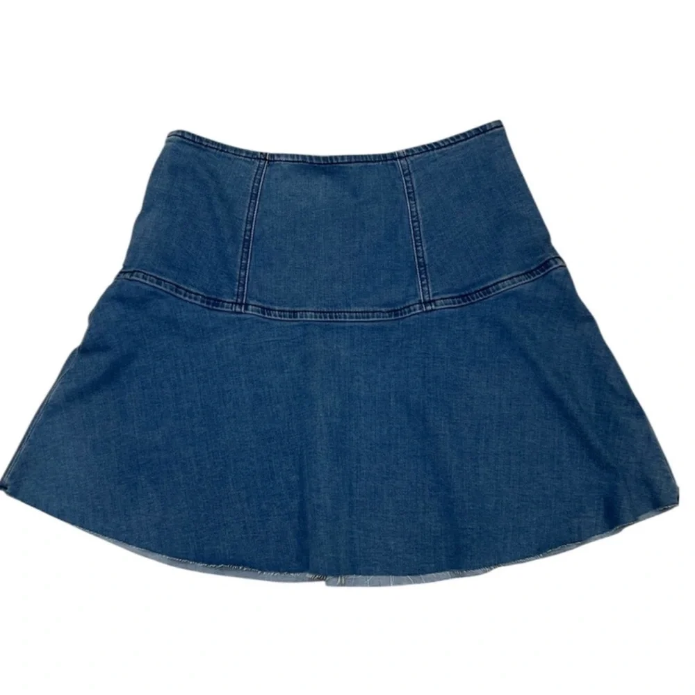 Free People Highlands Denim Blue Asymmetrical Skater Mini Skirt Raw Hem Y2K 90s
